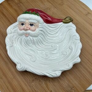 Fitz and Floyd 1994 Omnibus Santa Face Christmas Canape Plate Cookie Plate Beard